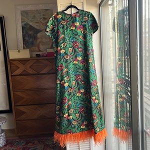 LA Double J Black Floral Dress with Orange Feather Hem 🪶
